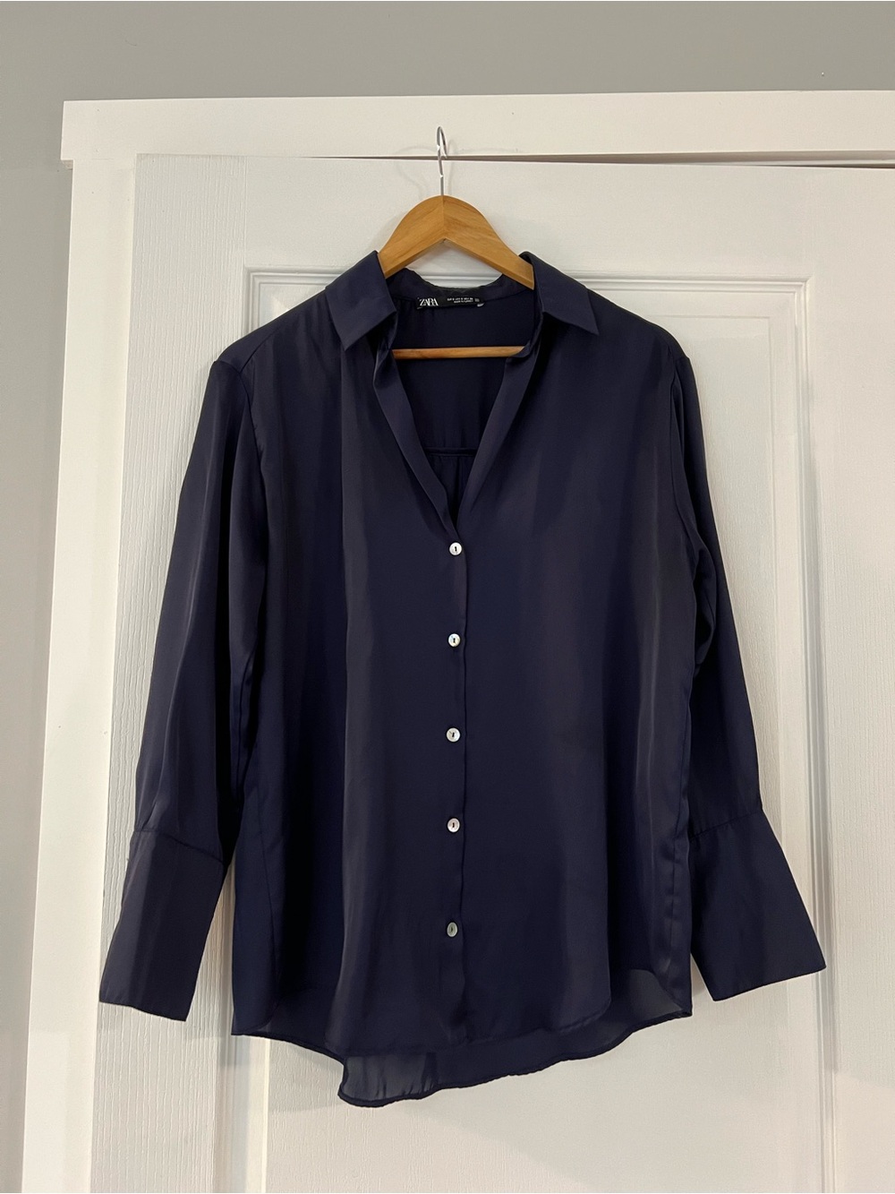 Zara Navy Blue Women’s Long-Sleeve Button-Down Shirt